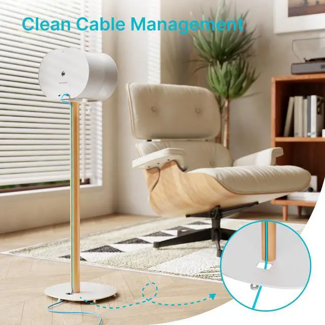 Alt view image 4 of 6 - Speaker Stands Pair for SONOS Era 100 and Era 300,11LBS Capacity,30.6" Fixed Height Floor Stand with Cable Management,Large Base with Two Feet Avaliable,Wooden Speaker Mount,White