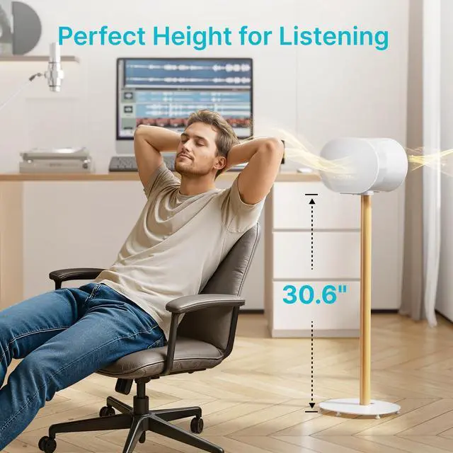 Alt view image 5 of 6 - Speaker Stands Pair for SONOS Era 100 and Era 300,11LBS Capacity,30.6" Fixed Height Floor Stand with Cable Management,Large Base with Two Feet Avaliable,Wooden Speaker Mount,White