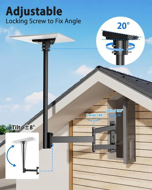 Alt view image 3 of 6 - Starlink Gen 3 Bracket, Long Arm Wall Mount for Starlink Gen 3, 360° Adjustable, 180° Swivel, Starlink Gen3 Pole Mount Kit with Gen 3 Tube Adapter for Starlink Internet Kit
