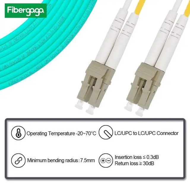 Alt view image 4 of 6 - 5Pack 15M(50ft) OM3 LC to LC Fiber Patch Cable, Multimode 50/125µm 10G/40G, OD-2.0mm Fiber Optic Cable Duplex LSZH Fiber Jumper