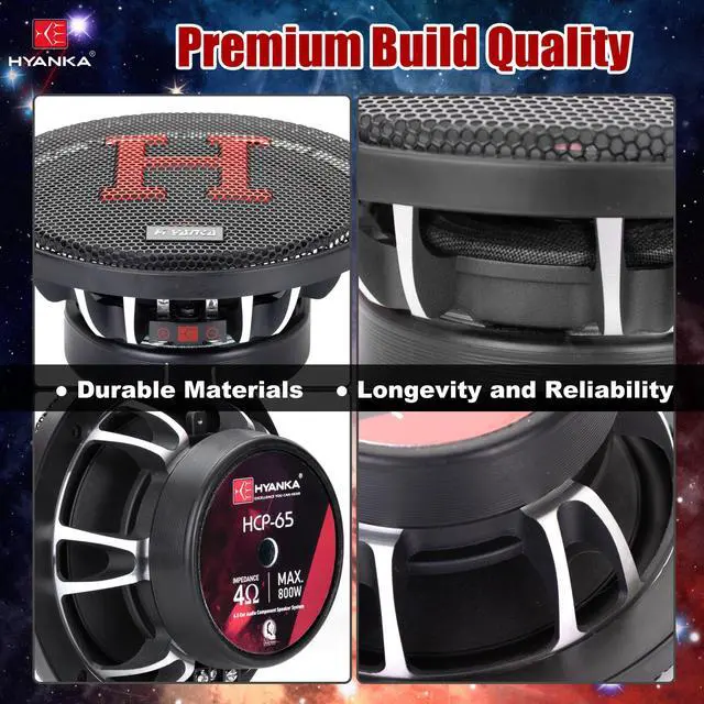 Alt view image 3 of 6 - HCP-65 6.5 Component Car Speakers, 800 Watt Car Audio Stereo Door Speakers Perfect for Upgrading Any Car Stereo System Includes 2 x Midrange Woofers, Tweeters, and Crossovers (Set)