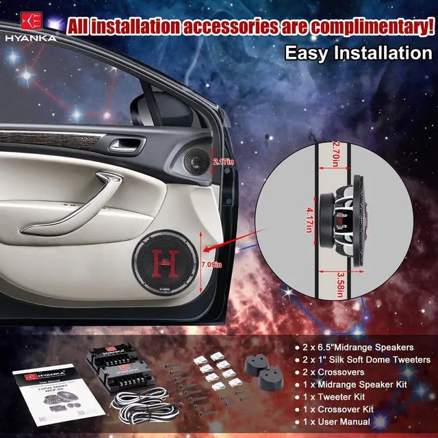 Alt view image 6 of 6 - HCP-65 6.5 Component Car Speakers, 800 Watt Car Audio Stereo Door Speakers Perfect for Upgrading Any Car Stereo System Includes 2 x Midrange Woofers, Tweeters, and Crossovers (Set)