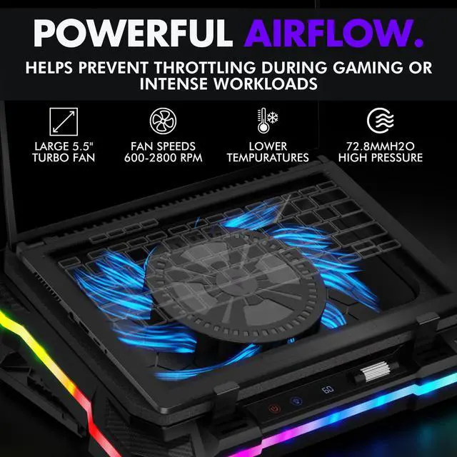 Alt view image 3 of 6 - Gaming Laptop Cooling Pad with USB Hub - Boost Performance, Stay Comfortable - RGB Laptop Cooler Stand with Adjustable Height & Fan Speed, RGB, USB (C + A) Hub, for 15.6" - 19" Laptops