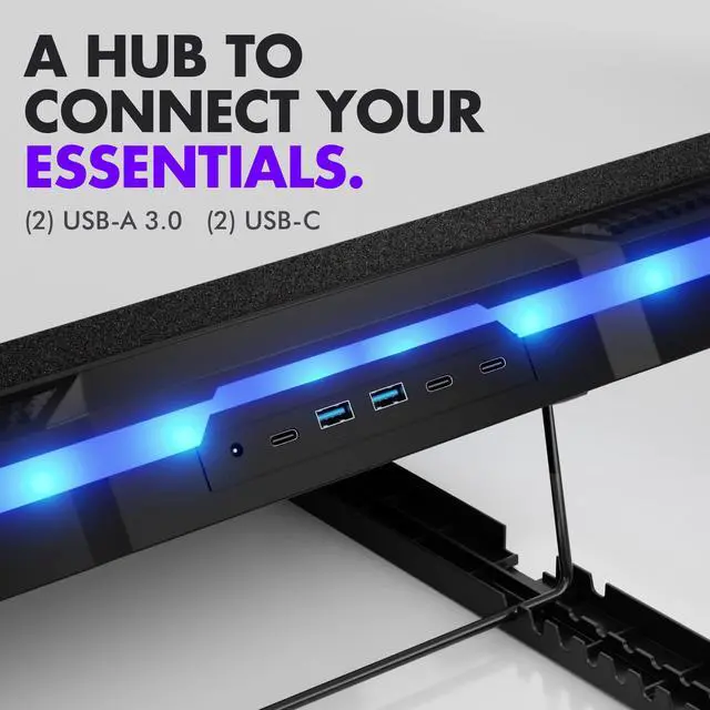 Alt view image 4 of 6 - Gaming Laptop Cooling Pad with USB Hub - Boost Performance, Stay Comfortable - RGB Laptop Cooler Stand with Adjustable Height & Fan Speed, RGB, USB (C + A) Hub, for 15.6" - 19" Laptops