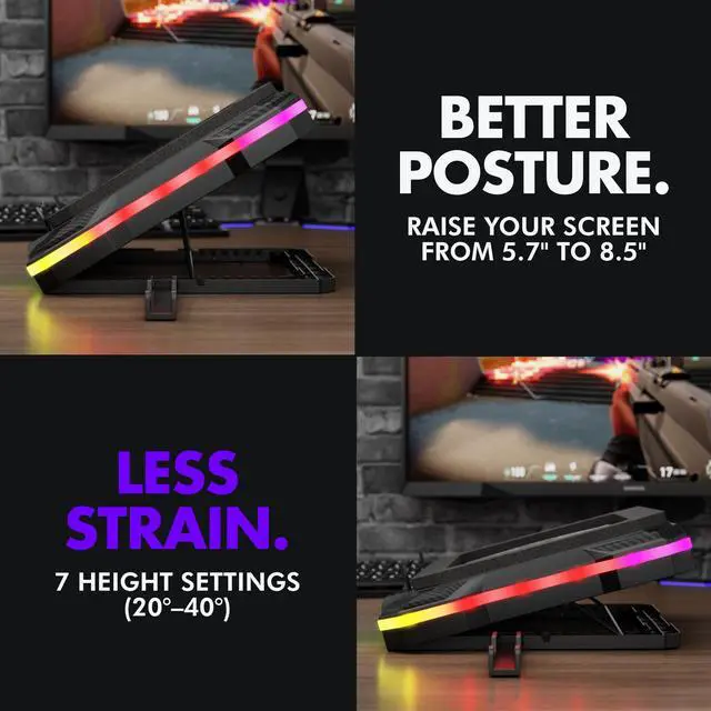 Alt view image 5 of 6 - Gaming Laptop Cooling Pad with USB Hub - Boost Performance, Stay Comfortable - RGB Laptop Cooler Stand with Adjustable Height & Fan Speed, RGB, USB (C + A) Hub, for 15.6" - 19" Laptops