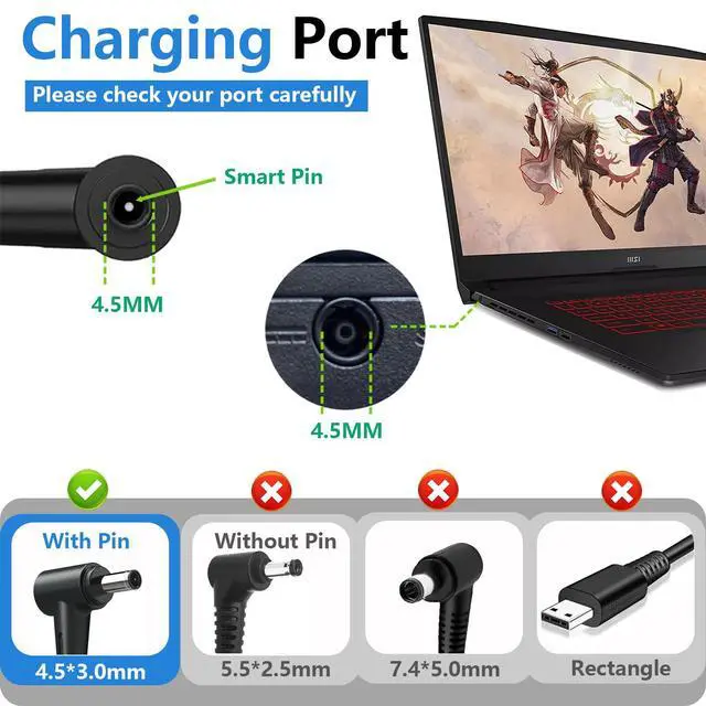 Alt view image 2 of 6 - 240W 20V 12A AC Adapter for MSI Pulse GL76 GL66 Crosshair 15 16 17 Katana GF76 Stealth 14 Studio A13FV ms-14K1 ms-1543 Laptop Charger A20-240P2A A240A010P ADP-240EB D Power Supply