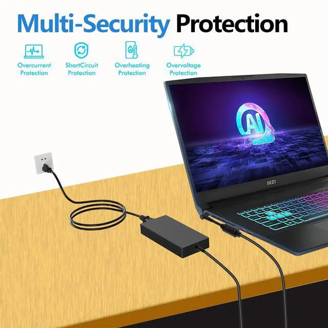 Alt view image 5 of 6 - 240W 20V 12A AC Adapter for MSI Pulse GL76 GL66 Crosshair 15 16 17 Katana GF76 Stealth 14 Studio A13FV ms-14K1 ms-1543 Laptop Charger A20-240P2A A240A010P ADP-240EB D Power Supply