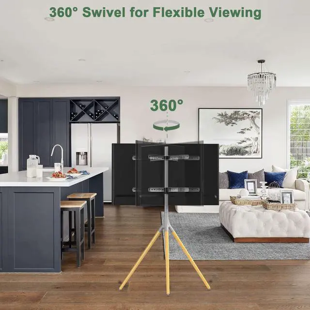 Alt view image 3 of 6 - TV Easel Stand with Tripod Base for 45-65 inch LED LCD OLED Flat Screens, 180°Swivel TV Floor Stand for Apartment, Bedroom, Studio - Height Adjustable Portable TV Stand w/Cable Ties, Gray