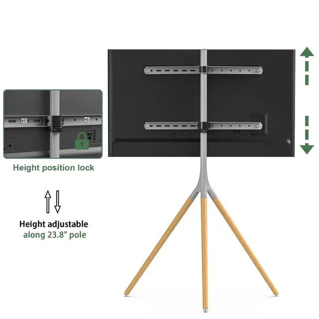 Alt view image 5 of 6 - TV Easel Stand with Tripod Base for 45-65 inch LED LCD OLED Flat Screens, 180°Swivel TV Floor Stand for Apartment, Bedroom, Studio - Height Adjustable Portable TV Stand w/Cable Ties, Gray