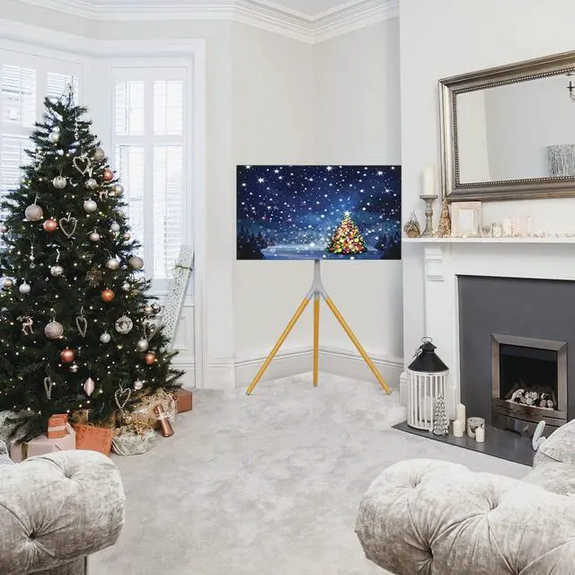 Alt view image 6 of 6 - TV Easel Stand with Tripod Base for 45-65 inch LED LCD OLED Flat Screens, 180°Swivel TV Floor Stand for Apartment, Bedroom, Studio - Height Adjustable Portable TV Stand w/Cable Ties, Gray