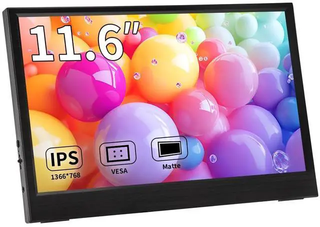 Main image of 11.6 Inch Portable Monitor, 1366x768 HD IPS Small HDMI Display, Dual USB-C, Low Power External Screen for Laptop PC Mac Switch Rasp Pi Xbox, Lightweight Second Monitor with Stand