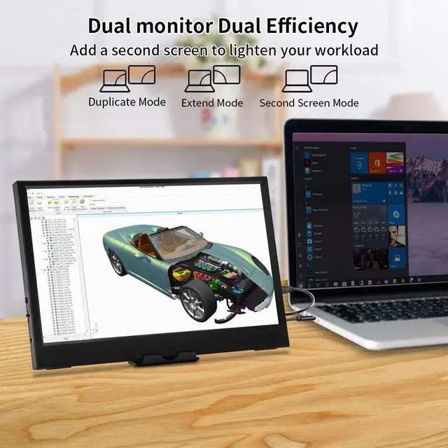 Alt view image 3 of 6 - 11.6 Inch Portable Monitor, 1366x768 HD IPS Small HDMI Display, Dual USB-C, Low Power External Screen for Laptop PC Mac Switch Rasp Pi Xbox, Lightweight Second Monitor with Stand