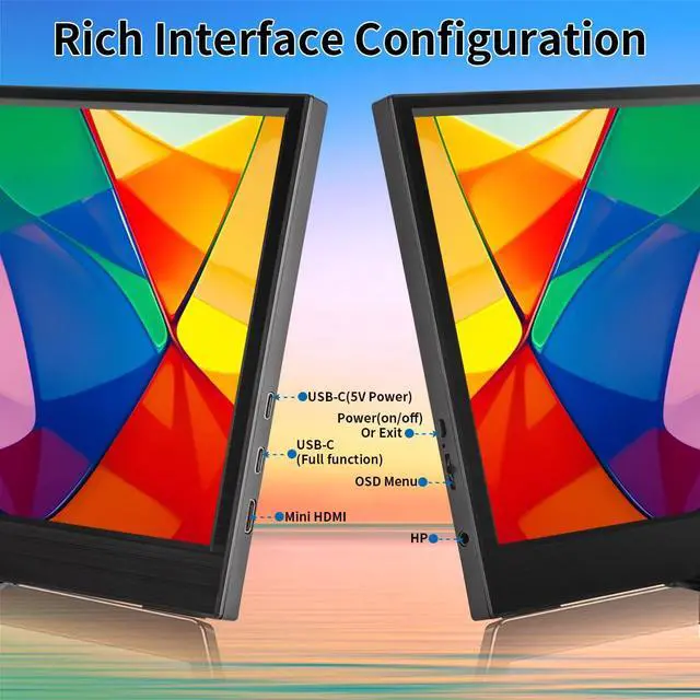 Alt view image 6 of 6 - 11.6 Inch Portable Monitor, 1366x768 HD IPS Small HDMI Display, Dual USB-C, Low Power External Screen for Laptop PC Mac Switch Rasp Pi Xbox, Lightweight Second Monitor with Stand