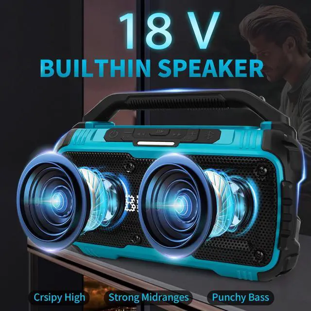 Alt view image 3 of 6 - Cordless Bluetooth Speaker Compatible with Makita 18V Max Batterty, 80W Portable Outdoor Wireless Boombox, Durable for Jobsites, Phone Holder Included(Tool Only)