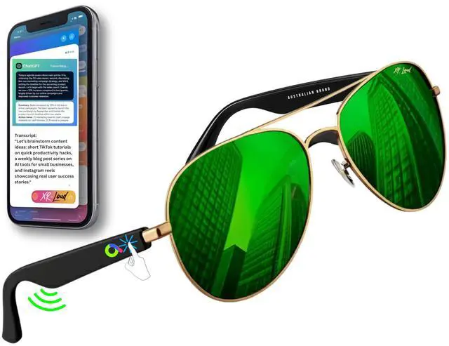 Main image of Rare-Edition G-Revo Coating Lens AI Smart Bluetooth Glasses for Men Women Easy Pair with ChatGPT-Claude, 99% Accuracy, Speakers Siri Android Touch Voice Assistant, 120H Aviator (Emerald Royale Green)