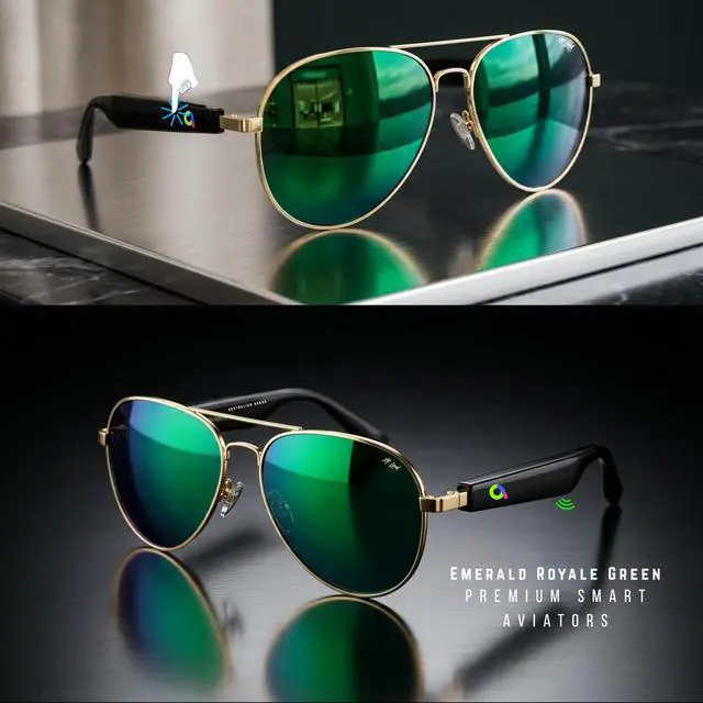Alt view image 2 of 6 - Rare-Edition G-Revo Coating Lens AI Smart Bluetooth Glasses for Men Women Easy Pair with ChatGPT-Claude, 99% Accuracy, Speakers Siri Android Touch Voice Assistant, 120H Aviator (Emerald Royale Green)
