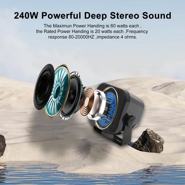 Alt view image 4 of 6 - 4 Inch 240W Boat Marine Bluetooth Speakers Waterproof Outdoor Speakers for Golf Cart ATV UTV RZR Camper Tractor Boat Truck Jeep Courtyard Powersports,2 Pairs (Black)