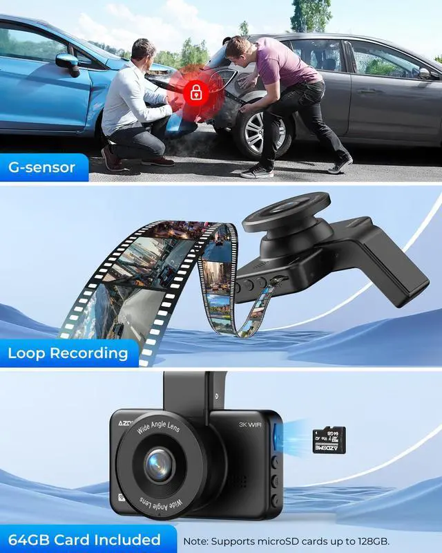 Alt view image 6 of 6 - ADAS Dash Cam Front and Rear 2K+1080P, Free 64GB Card, WiFi 6 Dashcam, Voice Control Dash Camera for Cars, Car Camera with Parking Assist, G-Sensor 24H Parking Mode Loop Recording (M17 Pro)