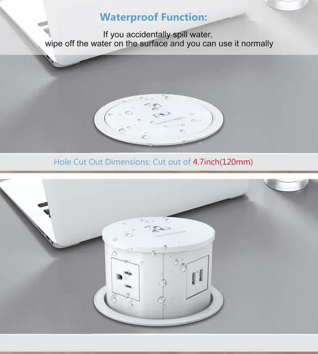Alt view image 2 of 6 - Pop up Power Outlet with 15W Wireless Charger,Pop up Electrical Outlets for Countertops,4.7'' Diameter Round Pop Up Counter Outlet with 4 Outlets,2 USB,Hidden Pop Out Outlet,ETL Listed