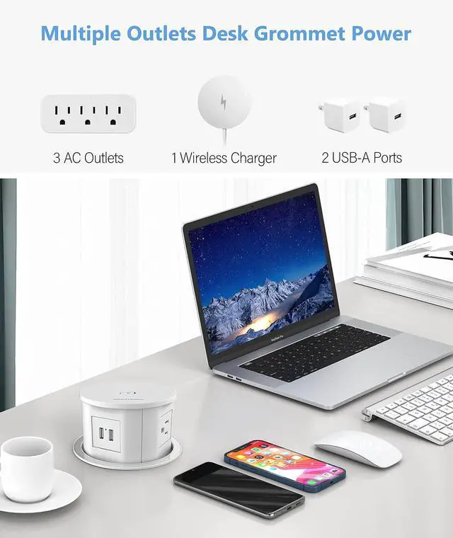 Alt view image 3 of 6 - Pop up Power Outlet with 15W Wireless Charger,Pop up Electrical Outlets for Countertops,4.7'' Diameter Round Pop Up Counter Outlet with 4 Outlets,2 USB,Hidden Pop Out Outlet,ETL Listed