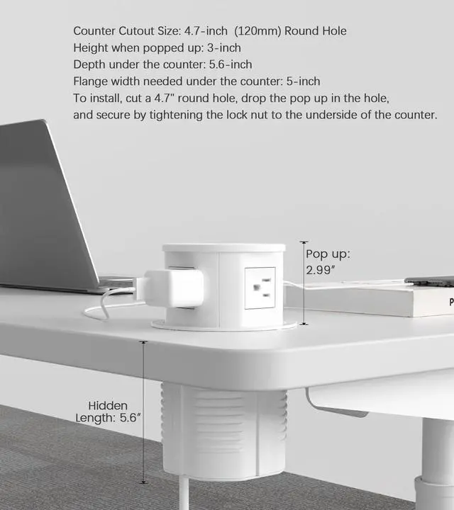 Alt view image 5 of 6 - Pop up Power Outlet with 15W Wireless Charger,Pop up Electrical Outlets for Countertops,4.7'' Diameter Round Pop Up Counter Outlet with 4 Outlets,2 USB,Hidden Pop Out Outlet,ETL Listed