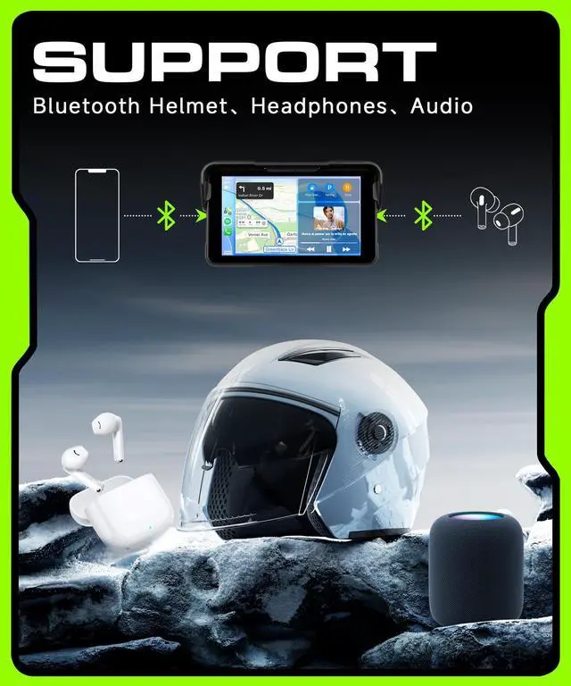 Alt view image 4 of 6 - Motorcycle CarPlay Screen 5 Inch Wireless & Android Auto, Safety-Focused with IP68 Waterproof Touchscreen, 3s Quick Release Bracket, Voice Control, GPS, Bluetooth Helmet/TPMS Support