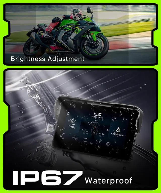 Alt view image 5 of 6 - Motorcycle CarPlay Screen 5 Inch Wireless & Android Auto, Safety-Focused with IP68 Waterproof Touchscreen, 3s Quick Release Bracket, Voice Control, GPS, Bluetooth Helmet/TPMS Support