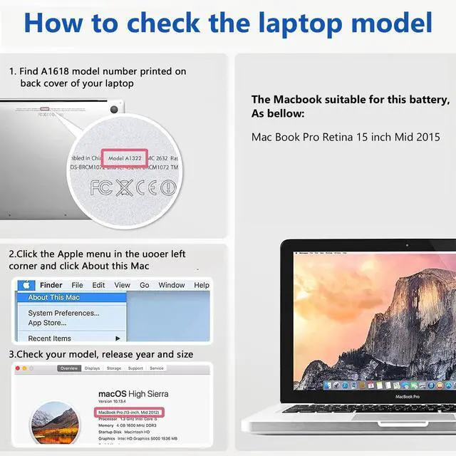 Alt view image 5 of 6 - A1618 Laptop Battery Replacement for Mac Book Pro Retina 15 inch A1398 (Late 2013, Mid 2014, Early 2015)
