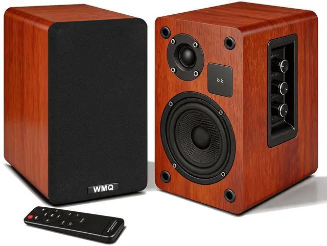 Main image of 60W Powered Bookshelf Speakers, 4" Carbon Fiber Woofer & 1" Tweeter, USB-C/RCA/AUX Input, Small Display Screen, 4 Ohm Impedance, for Turntable, TV, PC, Desktop, Smartphone (Brown)