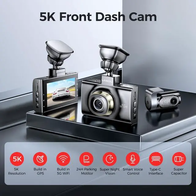 Alt view image 2 of 6 - LD02 5K On Dash Cam 5G WiFi with Free 64GB Card, 4K+2K Front and Rear Dual Dashcam 170° WDR IR Night Vision, 24H Parking Mode G-Sensor 3" Build-in GPS, Max Up Support to 128GB, Easy to Install (Black)