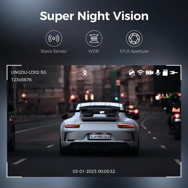 Alt view image 6 of 6 - LD02 5K On Dash Cam 5G WiFi with Free 64GB Card, 4K+2K Front and Rear Dual Dashcam 170° WDR IR Night Vision, 24H Parking Mode G-Sensor 3" Build-in GPS, Max Up Support to 128GB, Easy to Install (Black)