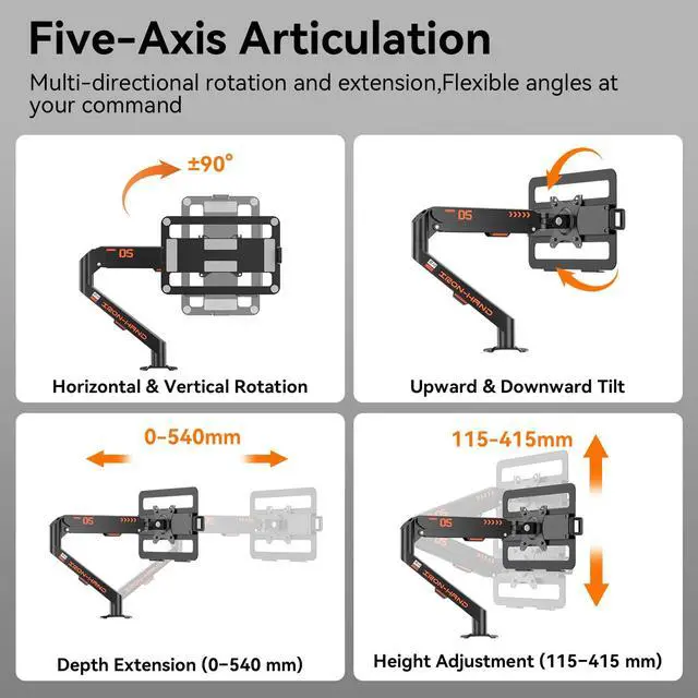 Alt view image 4 of 6 - Laptop Mount for Desk (11.3"-17.3"), 360° Rotating Foldable Laptops Arm Mount with Gas Spring, Heavy Duty Aluminum Adjustable Laptop Stand with Clamp/Grommet (Black)