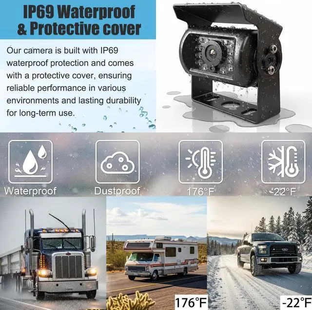 Alt view image 2 of 6 - Backup Camera Monitor Kit,7" HD 1080P Monitor,IP69 Waterproof Rearview Reversing Rear View Camera for Truck Trailer Semi-Trailer Box Truck RV Pickup Truck,Easy Installation (Single Cam)
