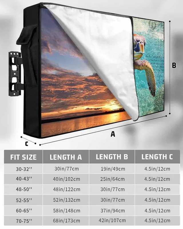 Alt view image 2 of 6 - Ocean Sea Turtle Nautical Map Outdoor TV Cover 65 Inch Weatherproof, 600D Thick Waterproof Outdoor TV Screen Protector with Zipper for 60 to 65 inch Screens