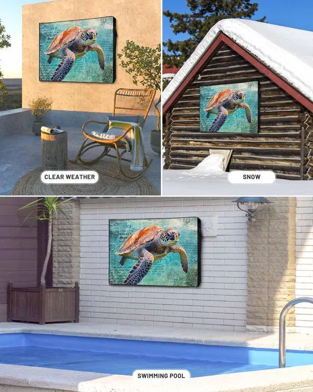 Alt view image 4 of 6 - Ocean Sea Turtle Nautical Map Outdoor TV Cover 65 Inch Weatherproof, 600D Thick Waterproof Outdoor TV Screen Protector with Zipper for 60 to 65 inch Screens