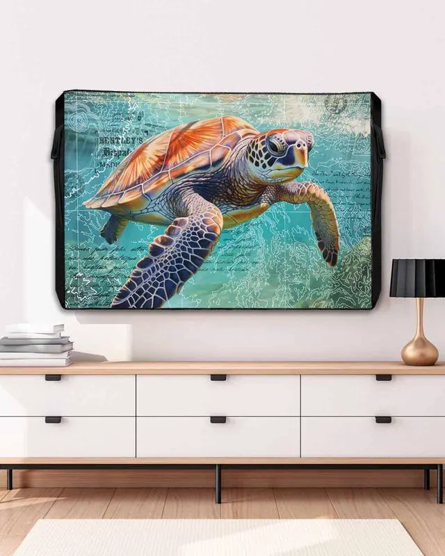 Alt view image 5 of 6 - Ocean Sea Turtle Nautical Map Outdoor TV Cover 65 Inch Weatherproof, 600D Thick Waterproof Outdoor TV Screen Protector with Zipper for 60 to 65 inch Screens