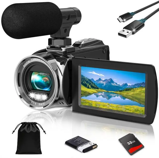 Main image of 4K Video Camera Camcorder UHD 36MP Vlogging Camera for YouTube 18x Digital Zoom 3" 270° Rotation IPS Screen Video Camcorder with Fill Light, Mic, 32GB Card, Battery