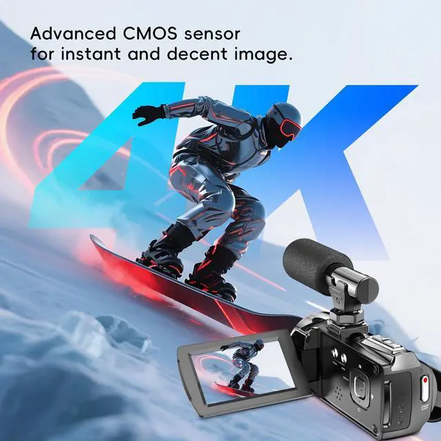 Alt view image 2 of 6 - 4K Video Camera Camcorder UHD 36MP Vlogging Camera for YouTube 18x Digital Zoom 3" 270° Rotation IPS Screen Video Camcorder with Fill Light, Mic, 32GB Card, Battery