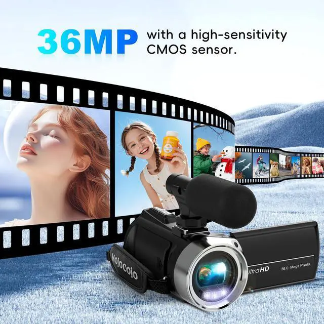 Alt view image 3 of 6 - 4K Video Camera Camcorder UHD 36MP Vlogging Camera for YouTube 18x Digital Zoom 3" 270° Rotation IPS Screen Video Camcorder with Fill Light, Mic, 32GB Card, Battery