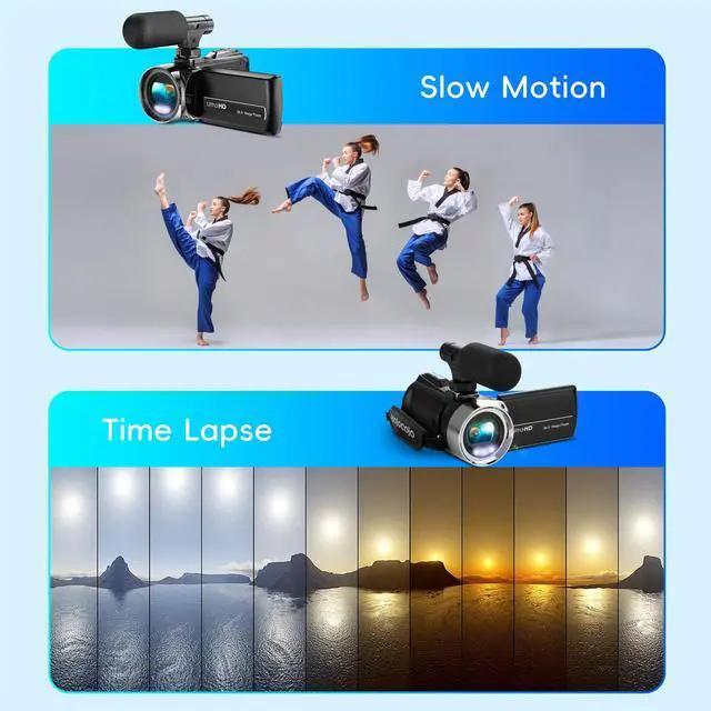 Alt view image 6 of 6 - 4K Video Camera Camcorder UHD 36MP Vlogging Camera for YouTube 18x Digital Zoom 3" 270° Rotation IPS Screen Video Camcorder with Fill Light, Mic, 32GB Card, Battery