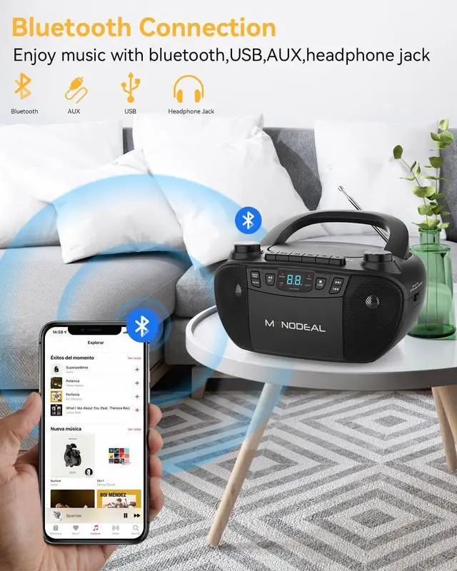 Alt view image 5 of 6 - Cassette Tape Player with AM FM Radio | Multi-Functional CD and Cassette Player Combo,Tape Recording,USB/AUX,AC/DC Power,Headphone Jack for Gift