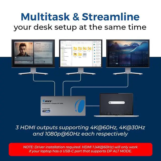 Alt view image 3 of 6 - SplitXtend USB C Docking Station Triple Monitor with 3xHDMI Ports, Thunderbolt 4 Dock, HDMI DisplayPort Hub, Dual Monitor HDMI Adapter Extend, USB C Splitter, 100W PD, SD Card Reader, 4K Output