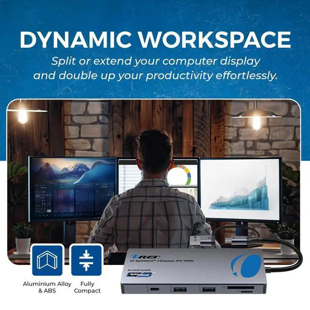 Alt view image 6 of 6 - SplitXtend USB C Docking Station Triple Monitor with 3xHDMI Ports, Thunderbolt 4 Dock, HDMI DisplayPort Hub, Dual Monitor HDMI Adapter Extend, USB C Splitter, 100W PD, SD Card Reader, 4K Output