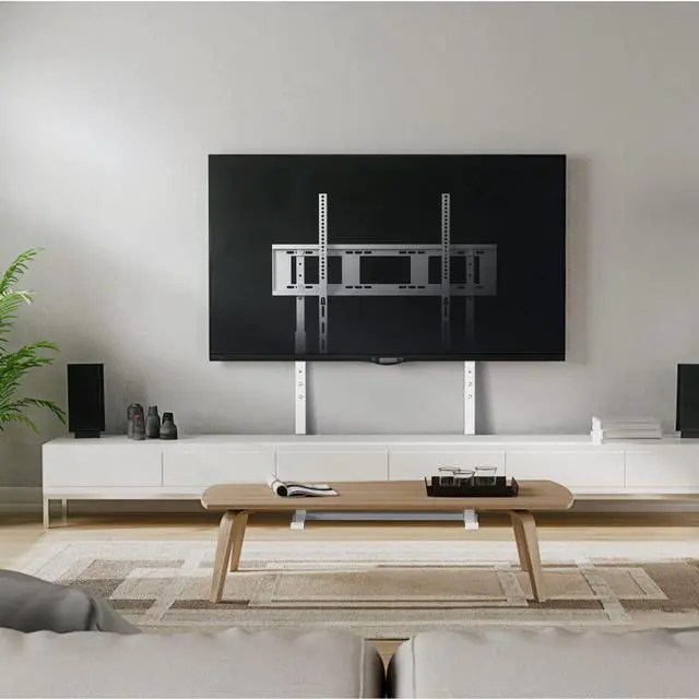 Alt view image 2 of 6 - Universal Against The Wall TV Stand Floor: Free Standing Mount Stand with Height Adjustable Bracket for TV Bench Compatible with 32-65 inch Flat Panel LED LCD Plasma Screens (White)