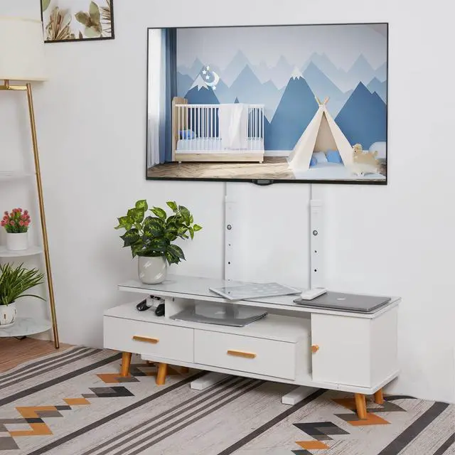 Alt view image 3 of 6 - Universal Against The Wall TV Stand Floor: Free Standing Mount Stand with Height Adjustable Bracket for TV Bench Compatible with 32-65 inch Flat Panel LED LCD Plasma Screens (White)