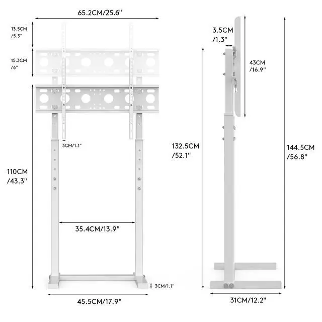 Alt view image 5 of 6 - Universal Against The Wall TV Stand Floor: Free Standing Mount Stand with Height Adjustable Bracket for TV Bench Compatible with 32-65 inch Flat Panel LED LCD Plasma Screens (White)
