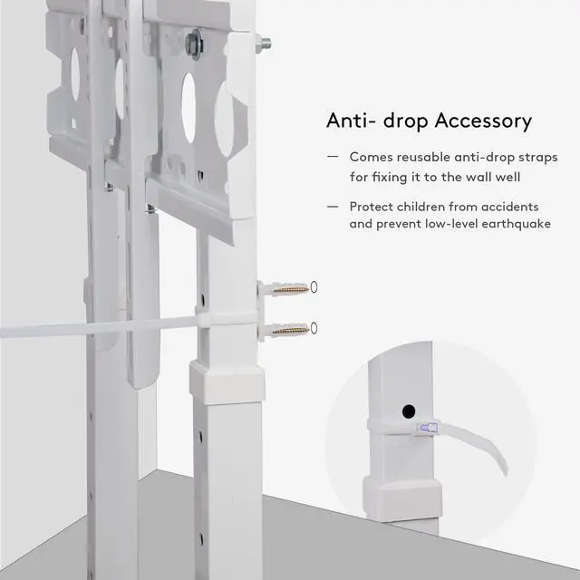 Alt view image 6 of 6 - Universal Against The Wall TV Stand Floor: Free Standing Mount Stand with Height Adjustable Bracket for TV Bench Compatible with 32-65 inch Flat Panel LED LCD Plasma Screens (White)