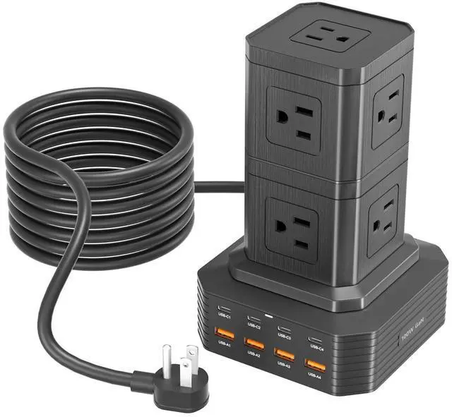 Main image of Charging Station (100W), 17-in-1 USB C Power Strip with Surge Protection, 6.6Ft Extension Cord, 4 USB C and 4 USB A Ports, 9 AC Outlets for Home Office Dorm Room
