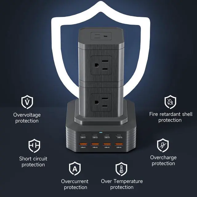 Alt view image 3 of 6 - Charging Station (100W), 17-in-1 USB C Power Strip with Surge Protection, 6.6Ft Extension Cord, 4 USB C and 4 USB A Ports, 9 AC Outlets for Home Office Dorm Room