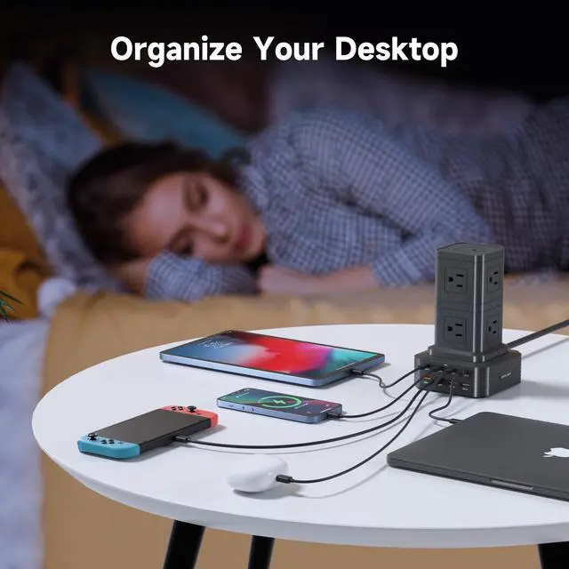 Alt view image 4 of 6 - Charging Station (100W), 17-in-1 USB C Power Strip with Surge Protection, 6.6Ft Extension Cord, 4 USB C and 4 USB A Ports, 9 AC Outlets for Home Office Dorm Room